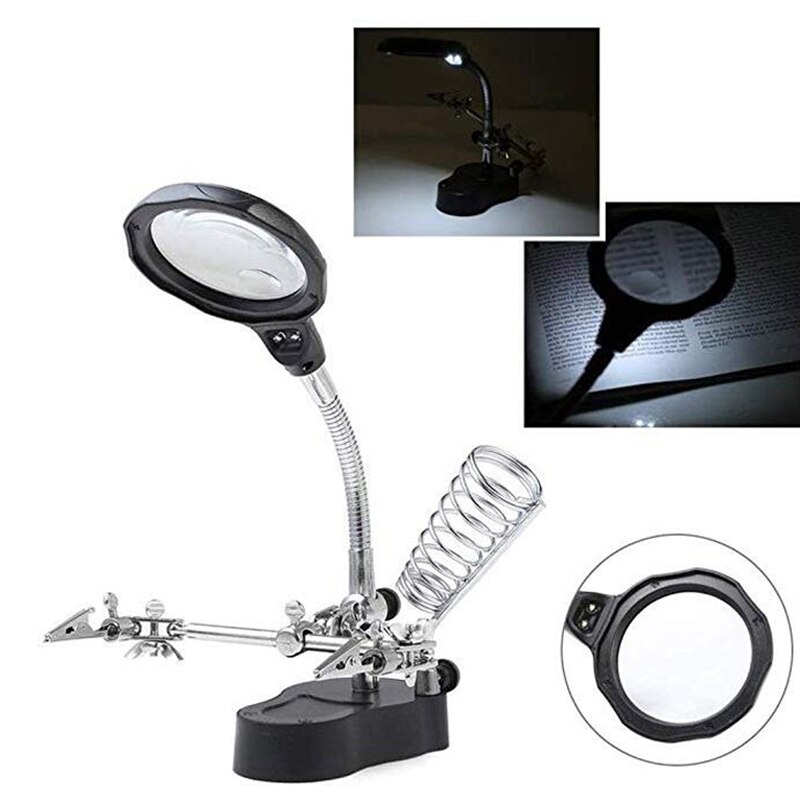 Soldering Iron Station Stand Welding Magnifying Glass Clip Clamp 3 Hand Helping Desktop Magnifier Soldering Repair Tool