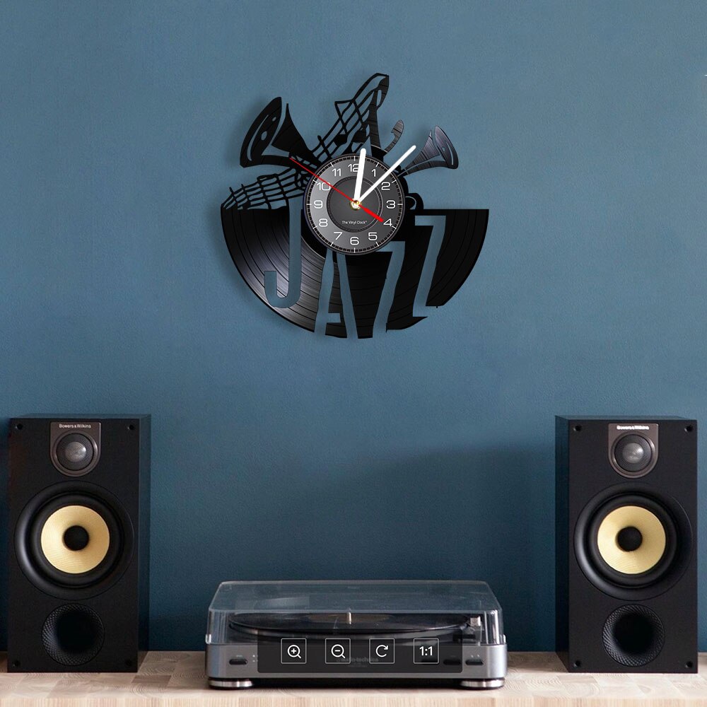 Jazz Art instrumento minimalista de música clásica disco de vinilo reloj Original decoración del hogar Jazz Vintage LP arte de pared silencioso reloj