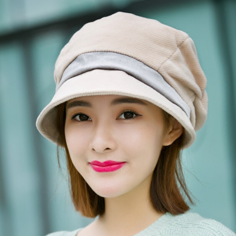 H7703 boina feminina chapéu outono inverno de alta qualidade moda coreana casual boinas boné japonês quente simples ao ar livre estudante menina chapéus: Bege