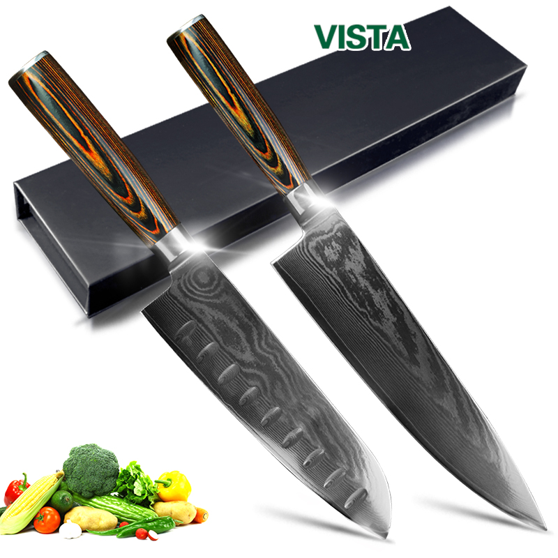 Damaskus kniv köksknivar japansk kock santoku kniv 67 lager damaskus knivar i rostfritt stål ultra skarpt pakka handtag