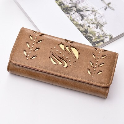 estilo ! Cartera de cuero para mujer, cartera larga para teléfono con tarjetero: Caqui