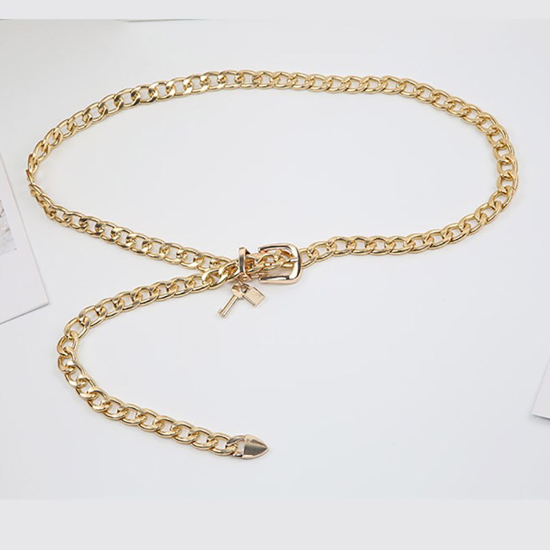 Punk hip hop kvinnor kedja bälten kärlek hänge guld silver tjock midjerem för jeans byxor casual dam kvinnlig midjeband: Nyckelguld
