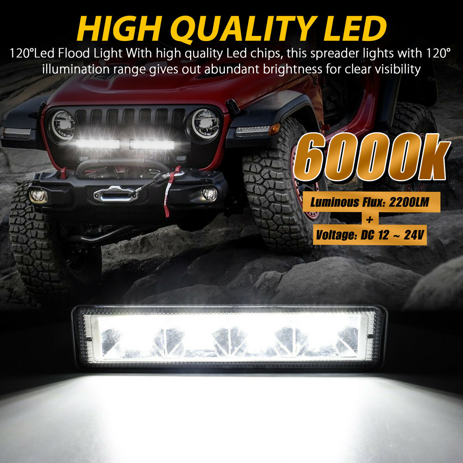 Barra de luz LED de trabajo para coche, 2 uds., 72W, 4x4, 24 LED, barra de luz de trabajo, excavadora, 12-60V, haz combinado para todoterreno, SUV, ATV, Tractor, barco, camiones