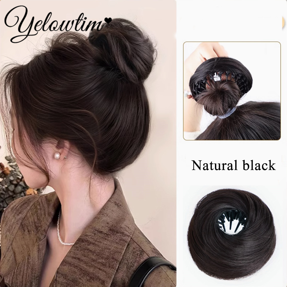 Coque pedaço de cabelo em linha reta chignon extensão mini faixa de borracha cabelo bun scrunchies sintético donut peruca acessório updo bun cabelo
