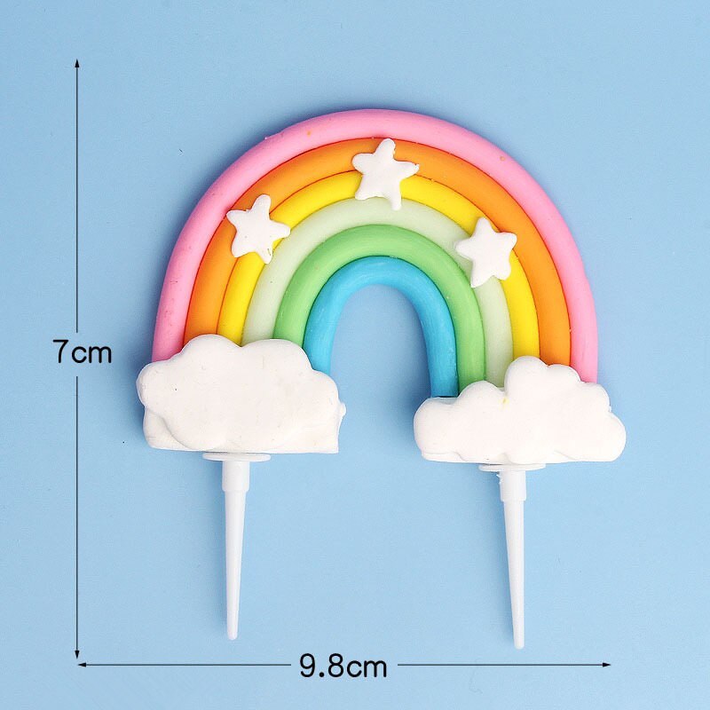 1pc Large Polymer clay Rainbow Cloud Cake Topper Birthday Party Wedding Cake Decorations Baby Shower Party Bake Flags