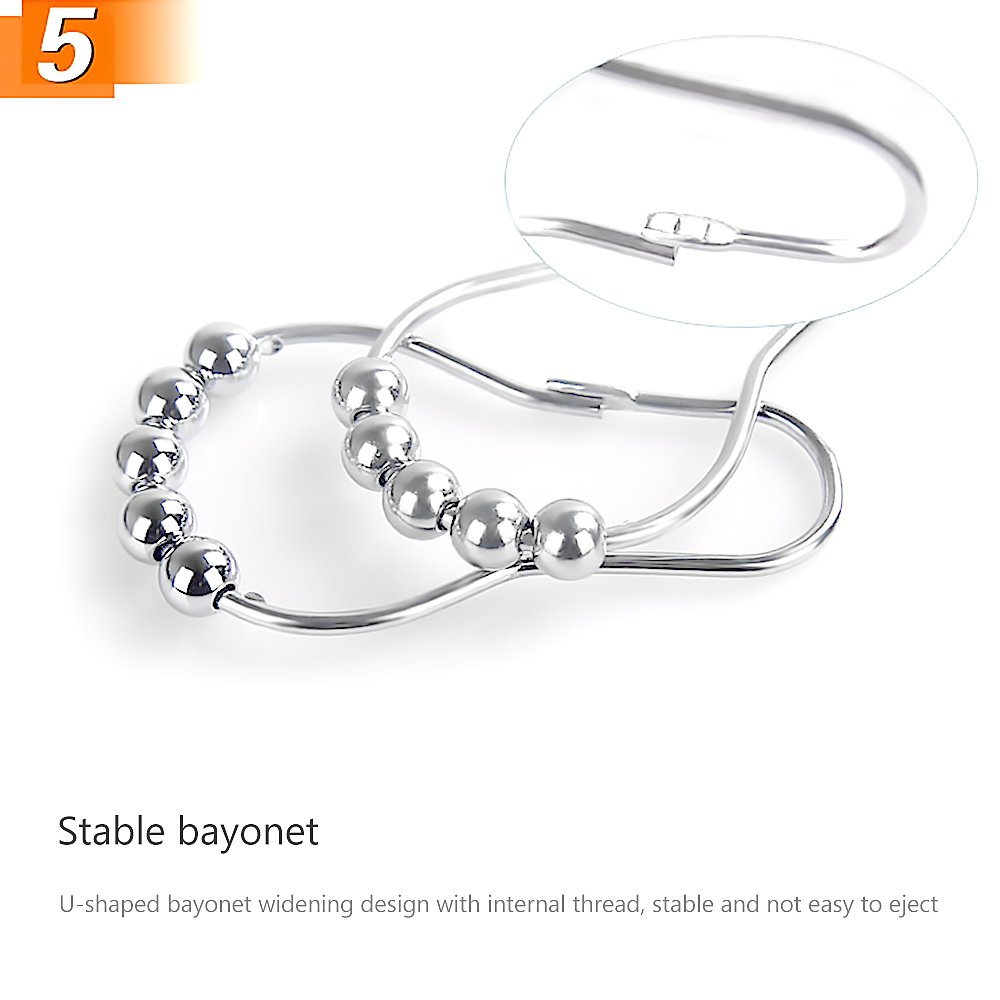 10Pcs/pack Roller Ball Shower Curtain Rings Hooks Rust-Resistant Curtain Bathroom Accessories Polished Satin Nickel iron Hook