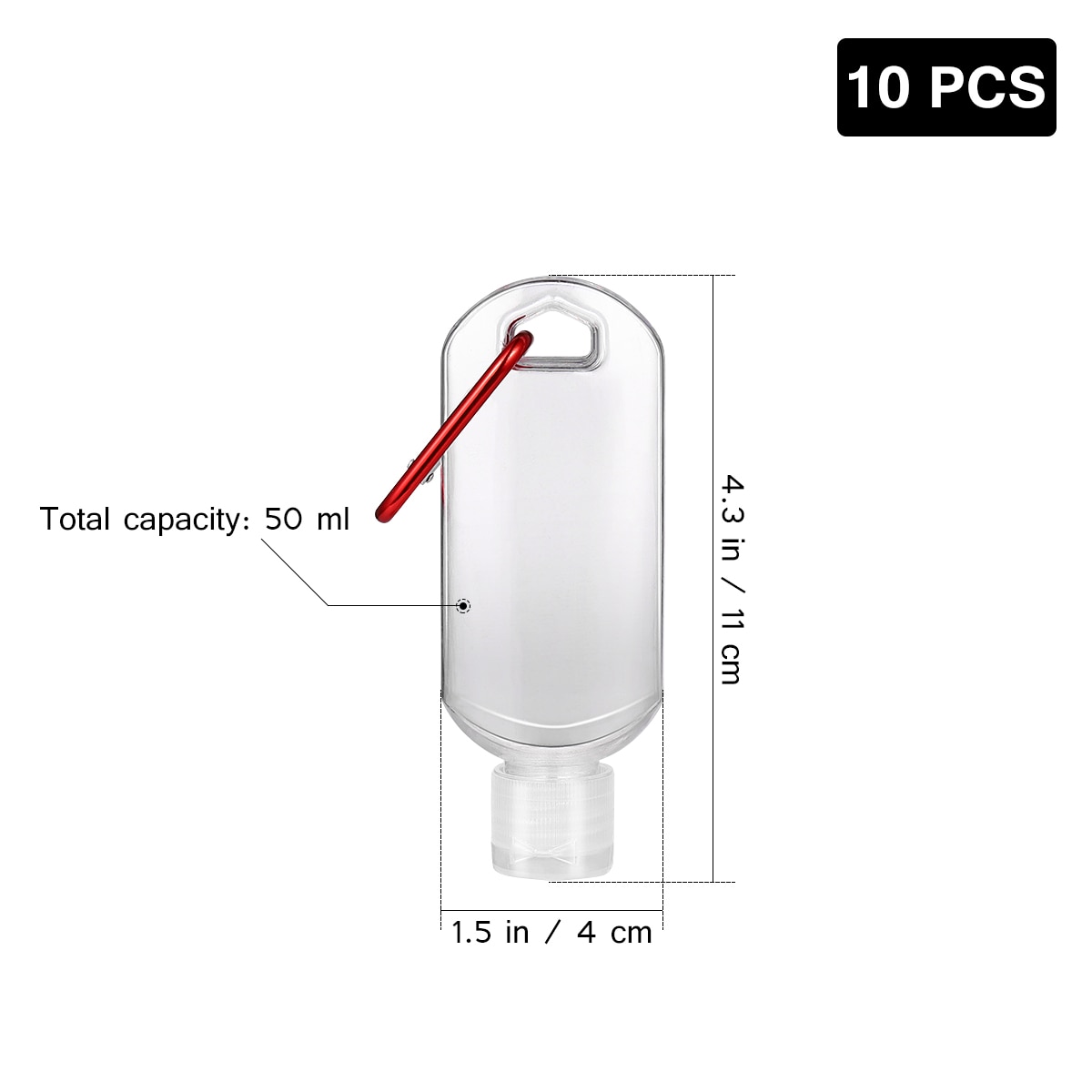10pcs 50ml Refillable Travel Bottle with Keyring Flip Cap Clear Plastic Empty Container for Hand Sanitizer Alcohol Cosmetic: Default Title