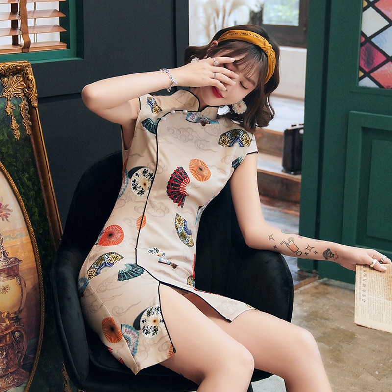 Chinese jurk qipao meisje zomer print damesjurken