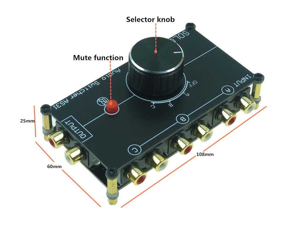 RCA stereo INPUT audio source signal Switch Switcher Splitter distributor selector box 3 IN 1 OUT for HIFI AUDIO amplifier amp