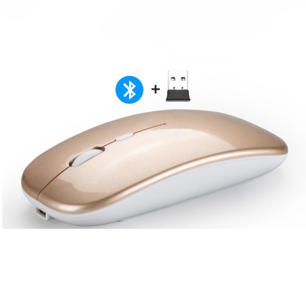 Silent Wireless Bluetooth Mouse+2.4GUSB/2.4G Rechargeable Mouse Ergonomic Mini Mouse USB Optical Mouse for PC Laptop: Bluetooth gold