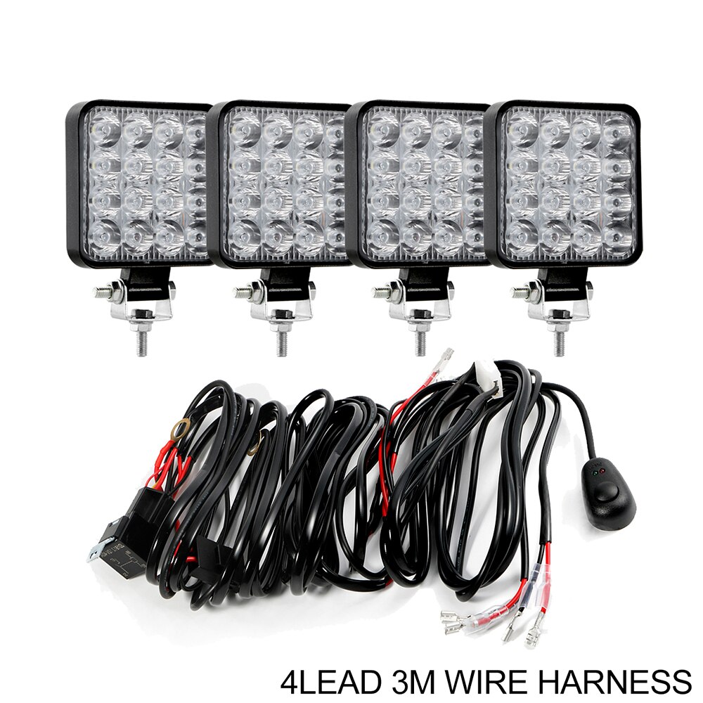 Aeobey led work light bar 48W led light bar 4x4 accessories off road for truck 4WD ATV UTV SUV led bar offroad 12V 24V fog light: 4x48w with wire