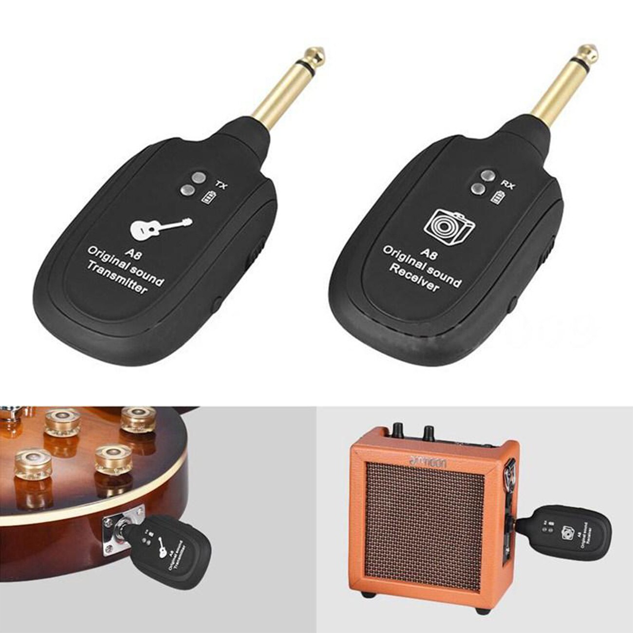 2pcs Guitar Wireless System Transmitter Receiver Wireless Guitar Transmitter Built-In Rechargeable Battery