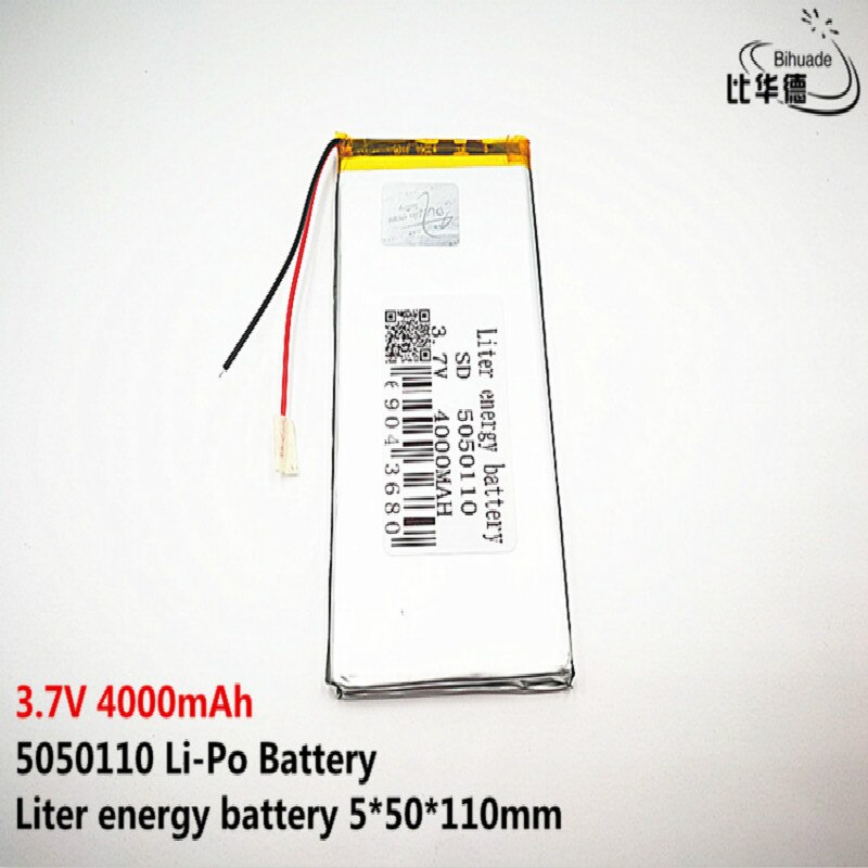 2pcs Liter energy battery Good Qulity 3.7V,4000mAH 5050110 Polymer lithium ion / Li-ion battery for tablet pc BANK,GPS,mp3,mp4