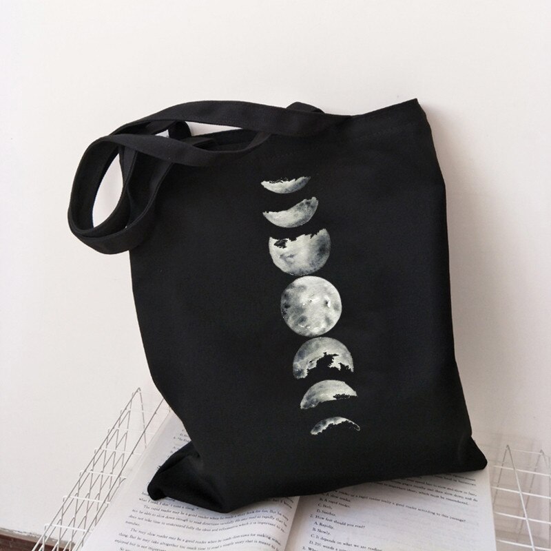 Funny moon skulderveske lerretsveske harajuku shopper bag casual sommer skuldervesker