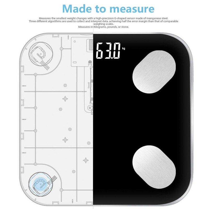 Black Rechargeable Bluetooth APP Android IOS Smart Human Body Electronic Scale Grease Meter Measure Room Temperature Setting Die