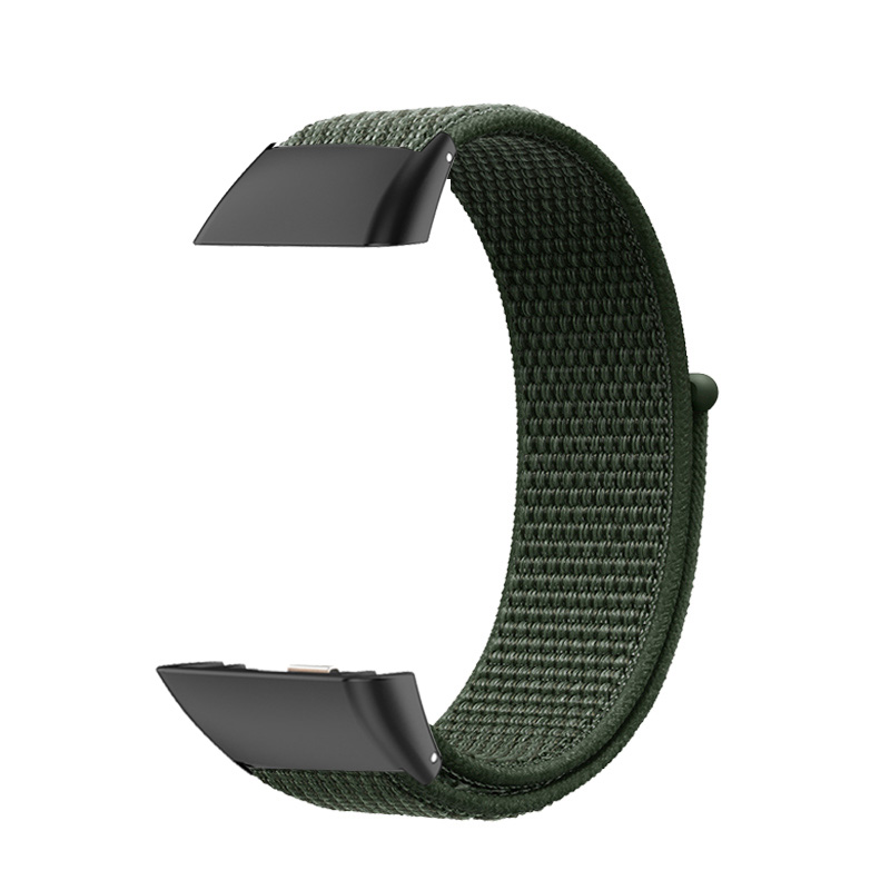 Nylonrem til huawei band 6/6 pro huawei band 6 smartwatch-udskiftningsbælte correa åndbart sportsarmbånd honor band 6- rem: Sort grøn / 16mm