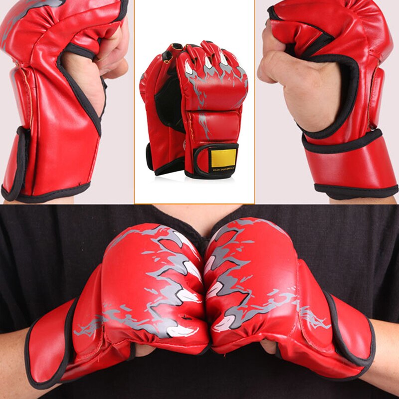 Kampboksehansker sport pu-skinn tykkere semi-finger sanda treningshansker
