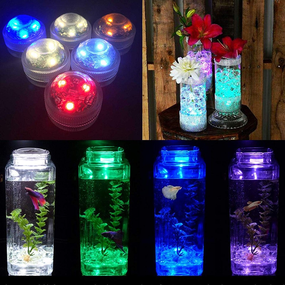 Battery Operated RGB Submersible LED Underwater Light Night Lamp for Fish Tank Pond Swimming Pool Wedding Party Vase Bowl