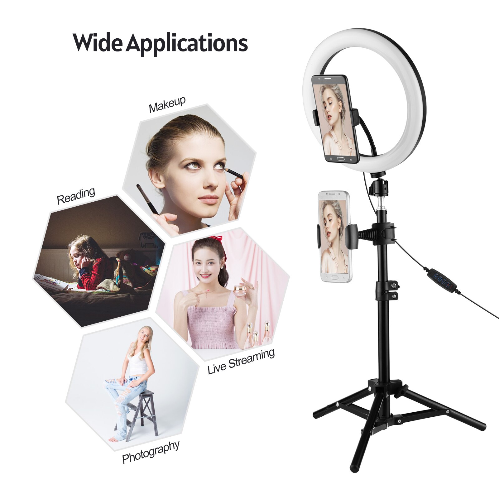 10 Inch LED Ring Light 3 Lighting Modes 10 Levels Brightness USB Powered for Live Video Recording Selfie Makeup LED Ring Light