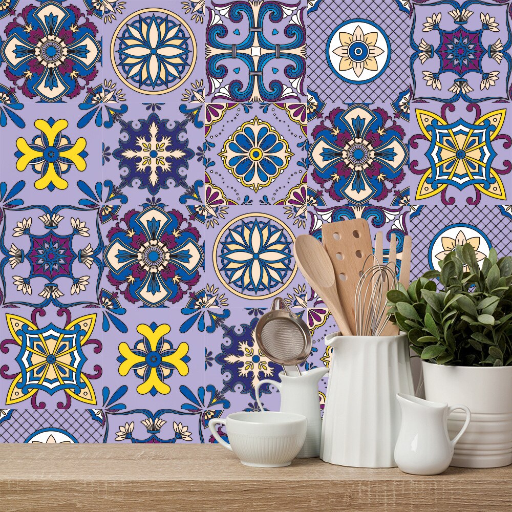 Lilla blomster ornament keramiske fliser veggklistremerke kjøkken garderobe skuff trapp dekorasjon tapet hjemmeinnredning kunst veggdekor