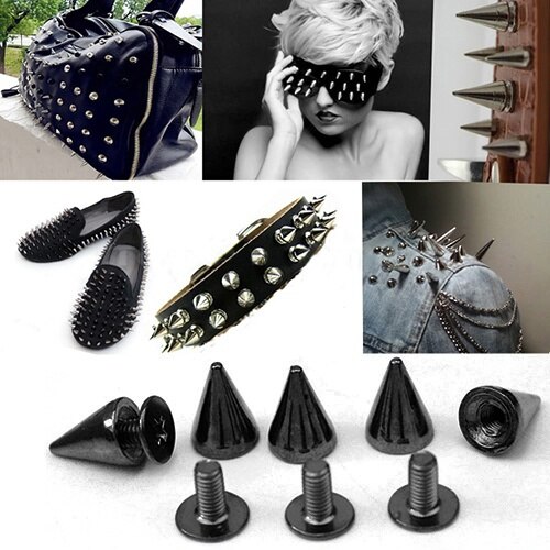 100X10 Mm Black & Silver Spots Cone Schroef Metal Studs Leathercraft Tassen Armband Kleding Nailhead Rivet Bullet Spikes