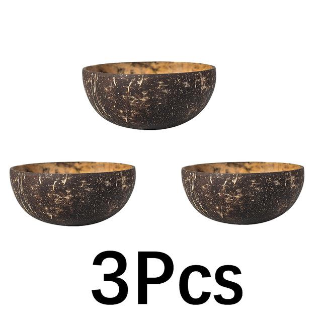 Eco Vriendelijke Natuurlijke Kokosnoot Kom Houten Ramen Fruit Salade Noedelkom Rijstkom Craft Decoration Leuke Soepkom Set: 3 bowl