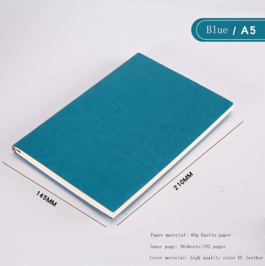 A5 A6 B5 Business increase thick Notebook Office meeting minutes Notepad leather soft copy line pages Diary Stationery: A5 Blue