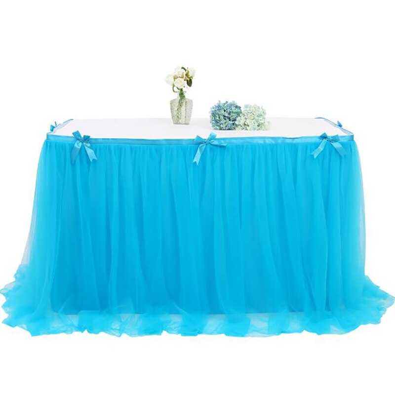 Bryllupsfest tutu tyl bord nederdel bordservice klud baby shower fest hjem indretning bord fodpaneler fødselsdags fest bordservice: Blå