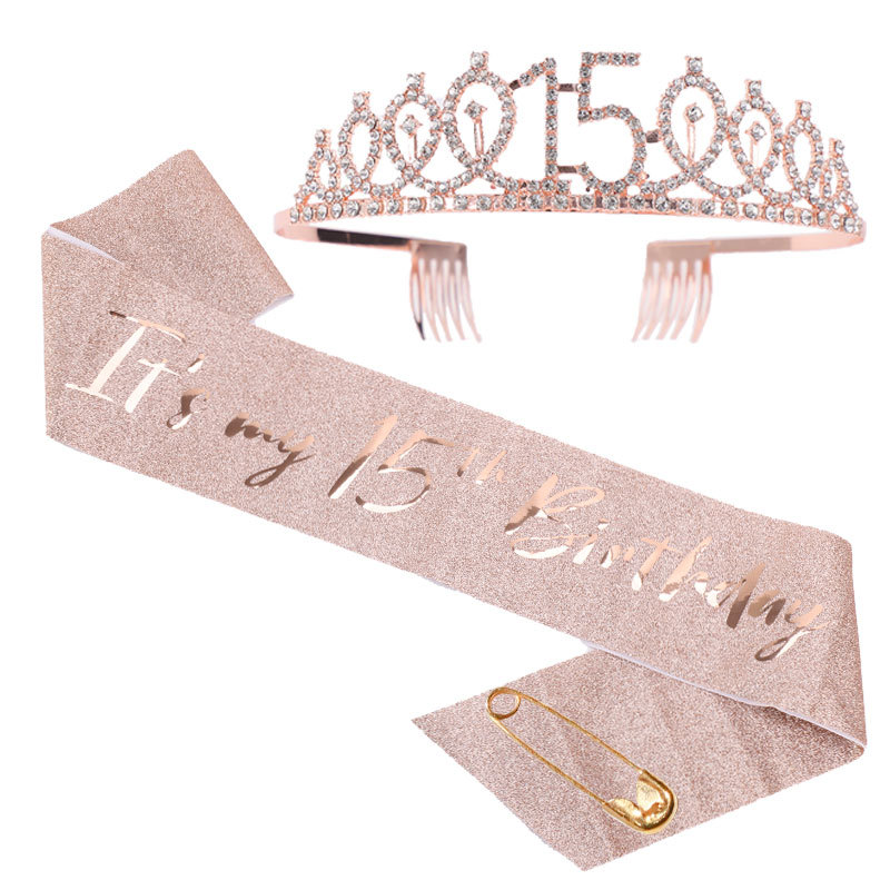 10 15 18 21 30 40 50 jarige meisje koningin satijnen sjerp kristallen kroon voor vrouwen kinderen verjaardag jubileum decoraties feestartikelen: Olijf