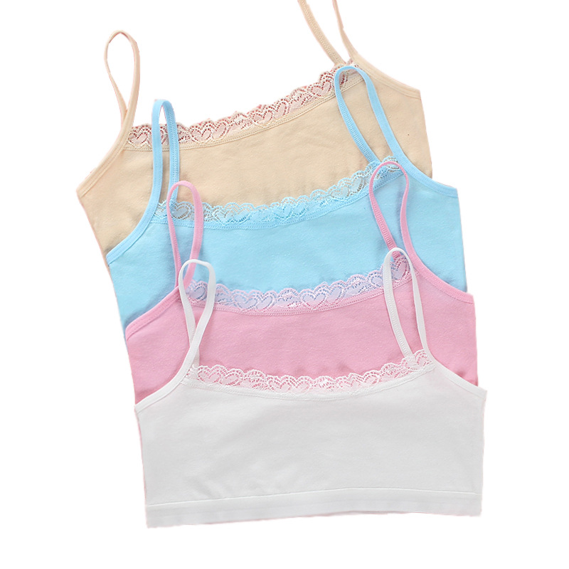 3pc Teenage Underwear Children Girls Cutton Lace Wireless Young Training Bra 8-14Years