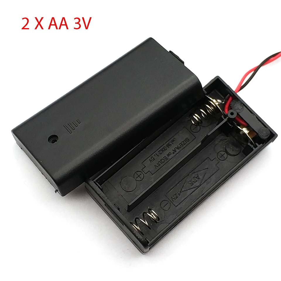 2 AA 3V Battery Case Holder Box Base Socket With Wires,Switch and Cover, Battery Holder 2 X 1.5V