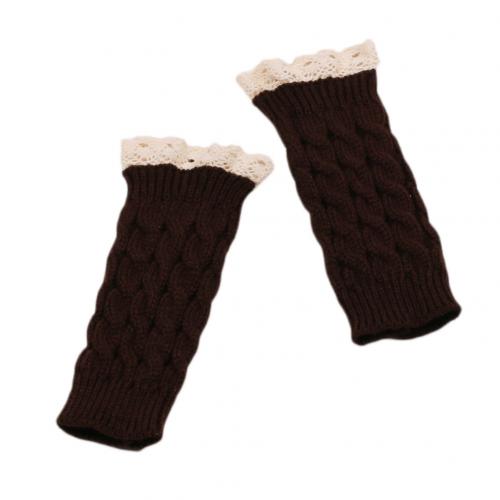 Mitaine longue en dentelle tricotée au Crochet pour femme, gants chauds pour les bras et les poignets, hiver automne: Café
