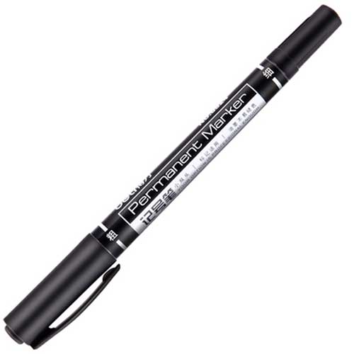 Marcadores permanentes de doble punta, punta fina, tinta negra, azul y roja, marcador de tinta de aceite de 0,5mm-1mm, bolígrafos para la escuela, suministros de oficina, papelería: 1 pcs black