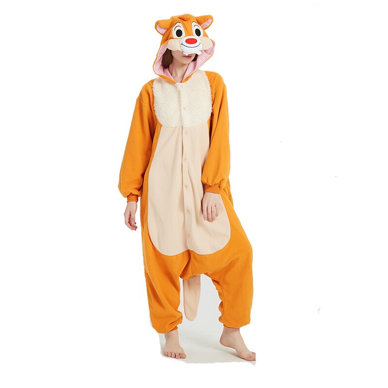 HKSNG Unisex Adult Animal Chipmunk Onesie Kigurumi Brown Squirrel Costumes Pajamas Christmas: Orange / S