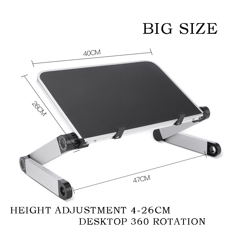 Aluminum Alloy Laptop Portable Foldable Adjustable Laptop Desk Computer Table Stand Tray Notebook Lap PC Folding Desk Table: ELH04000BLBIG