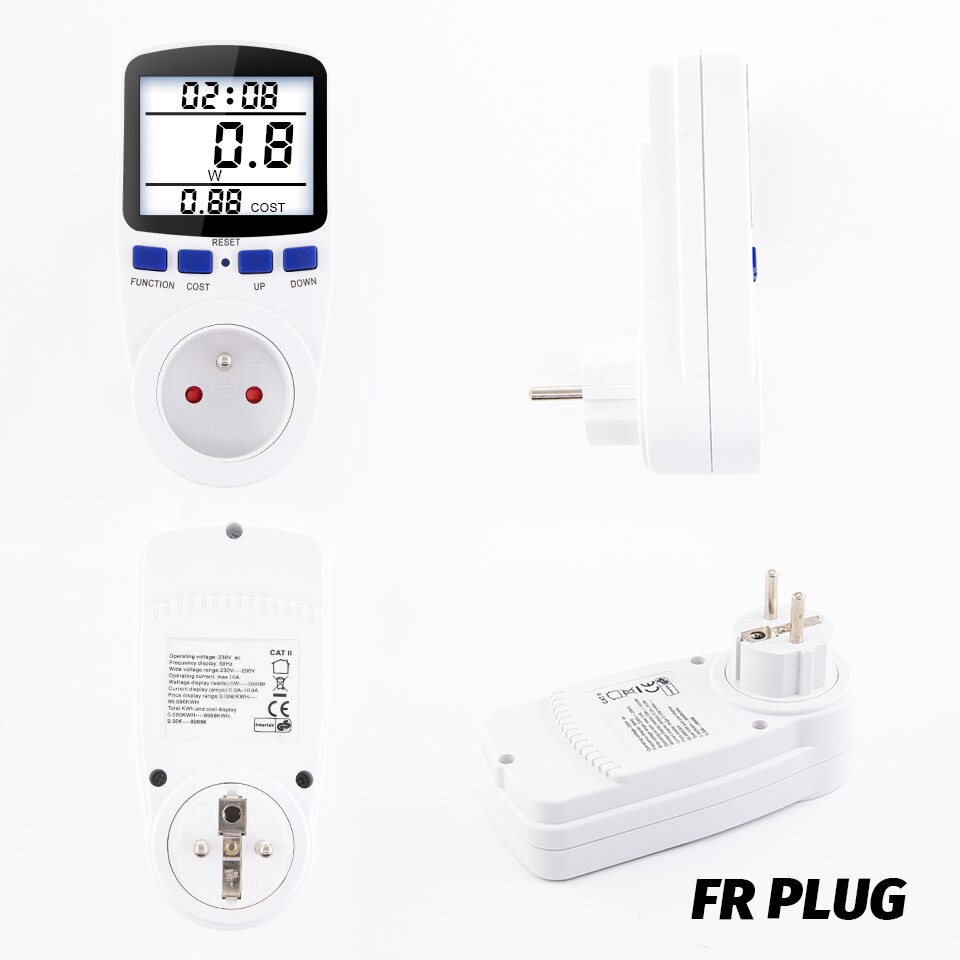 EU FR BR Plug Socket Digital Wattmeter Meter Power Consumption Watt Energy Meter KWh AC 220V 110V Electricity Analyzers Monitors