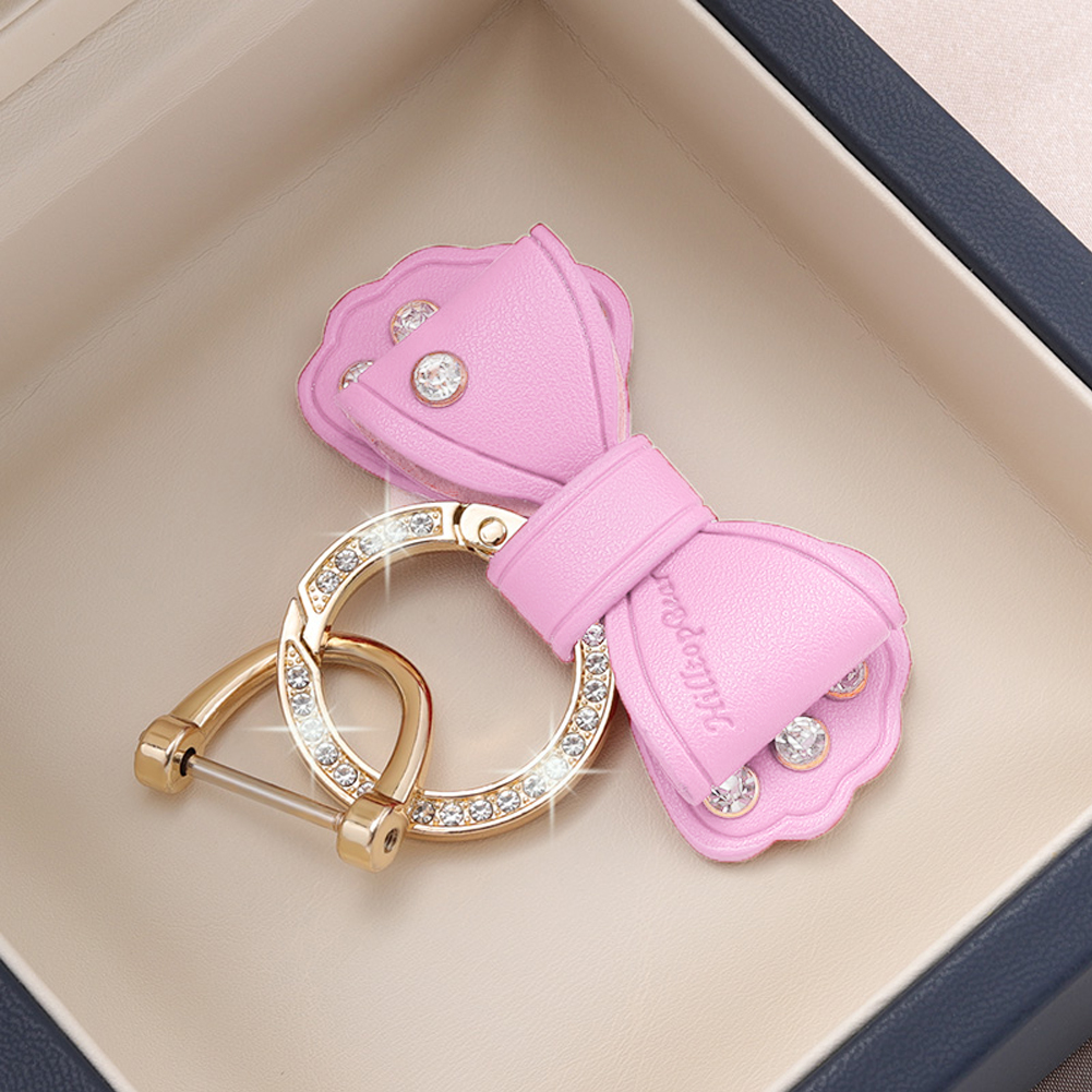 Metallring Auto Schlüsselanhänger Gold Strass Leder Schleife Niedlicher Schlüsselanhänger Zubehör für Frauen Mädchen Motos Moto Autoschlüsselhalter: Rosa