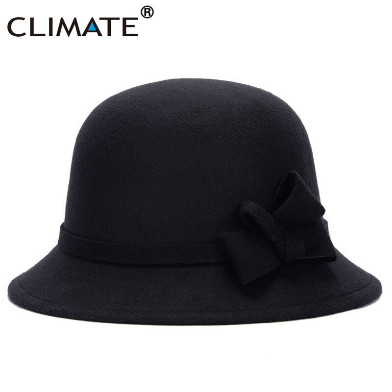 CLIMATE Women Bowknot Fedoras for Woman Fascinator Fedora Hats Ladies Girls Cap Mom Hats Nice Polyester Woolen Cap Hat: Black