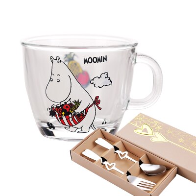 Moomins cartoon Drinkware babies glass water drink glass cup clear glass handle 210ml glass cup safe cute mug: Folk A