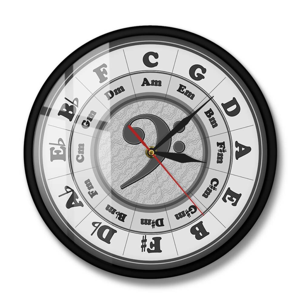 Bass Clef Circle Of Fifths Worksheet Wall Clock Home Décor Music Key Harmony Theory Wall Watch Musician Composer Artist: Metal Frame