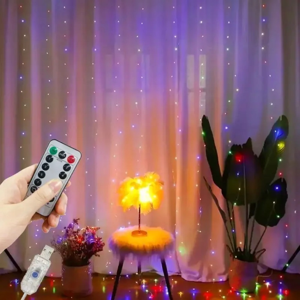 Cortina de luces LED USB, 8 modos, guirnalda de luces con Control remoto, cadena de luces, decoración navideña para boda, dormitorio, lámpara de Año