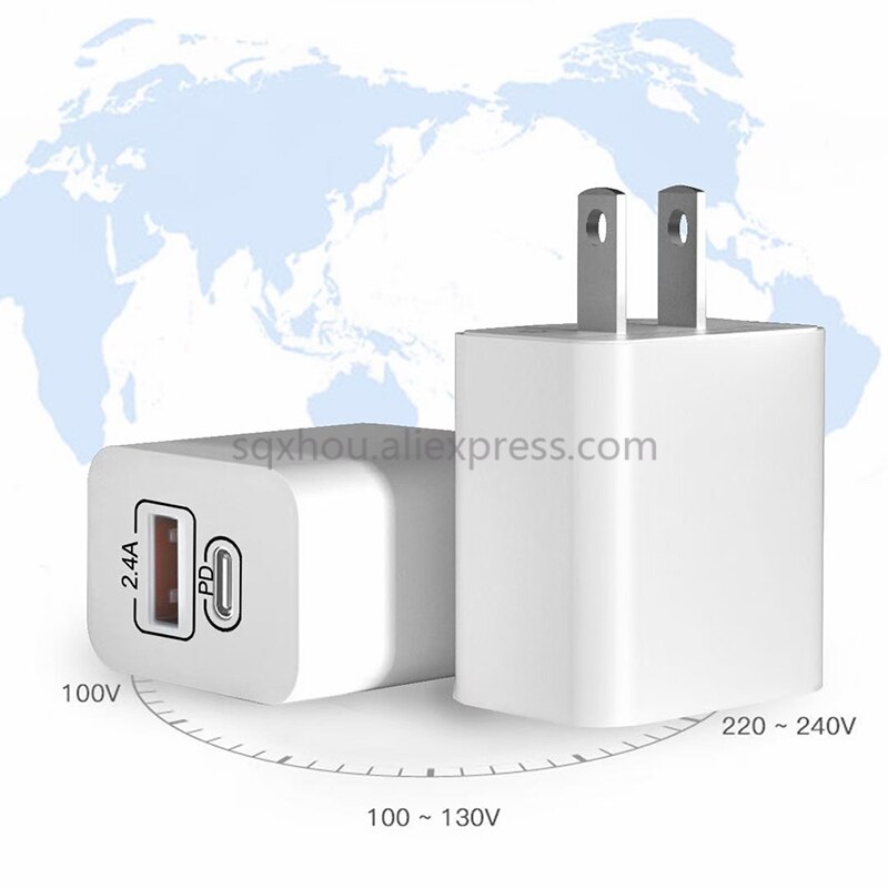 10 stück 12w usb + pd schnelllade-ladegerät mit  qc3.0 eu/ us-steckern (typ c) für samsung iphone  x 8, 11, 12, 13 mini, pro max