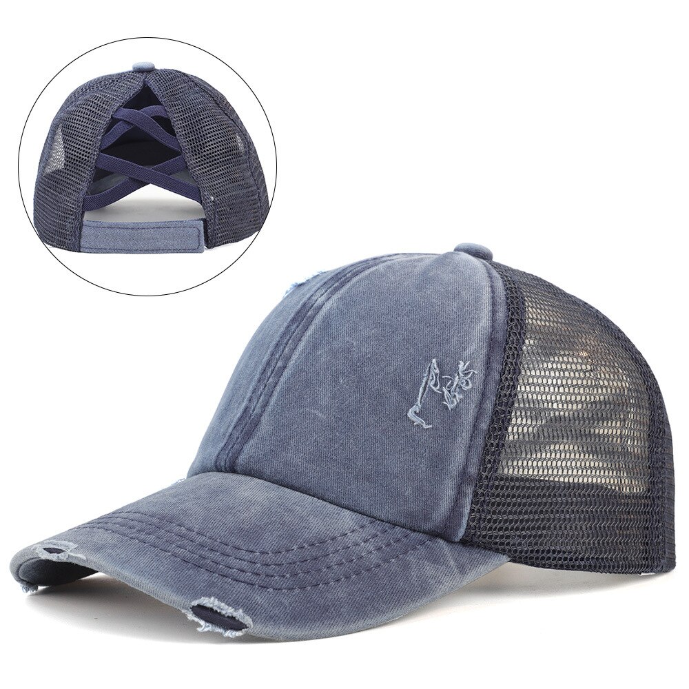 Sacchetto della Lavata delle donne Cap Casquette Lavagna Luminosa Retrò Coda di Cavallo Berretto Da Baseball In Cotone Imbottito Cap Strappato Foro Trasversale di Cap: Navy