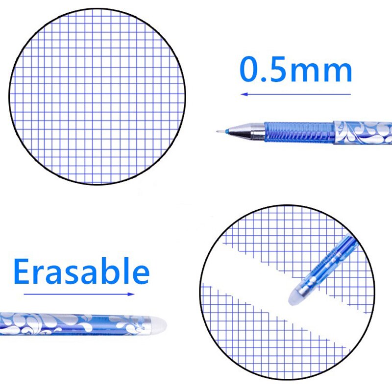 23 stk./sæt sletbar gel pen refill stang 0.5mm blå sort blæk vaskbart håndtag magisk slette pen til skole kontorpapir