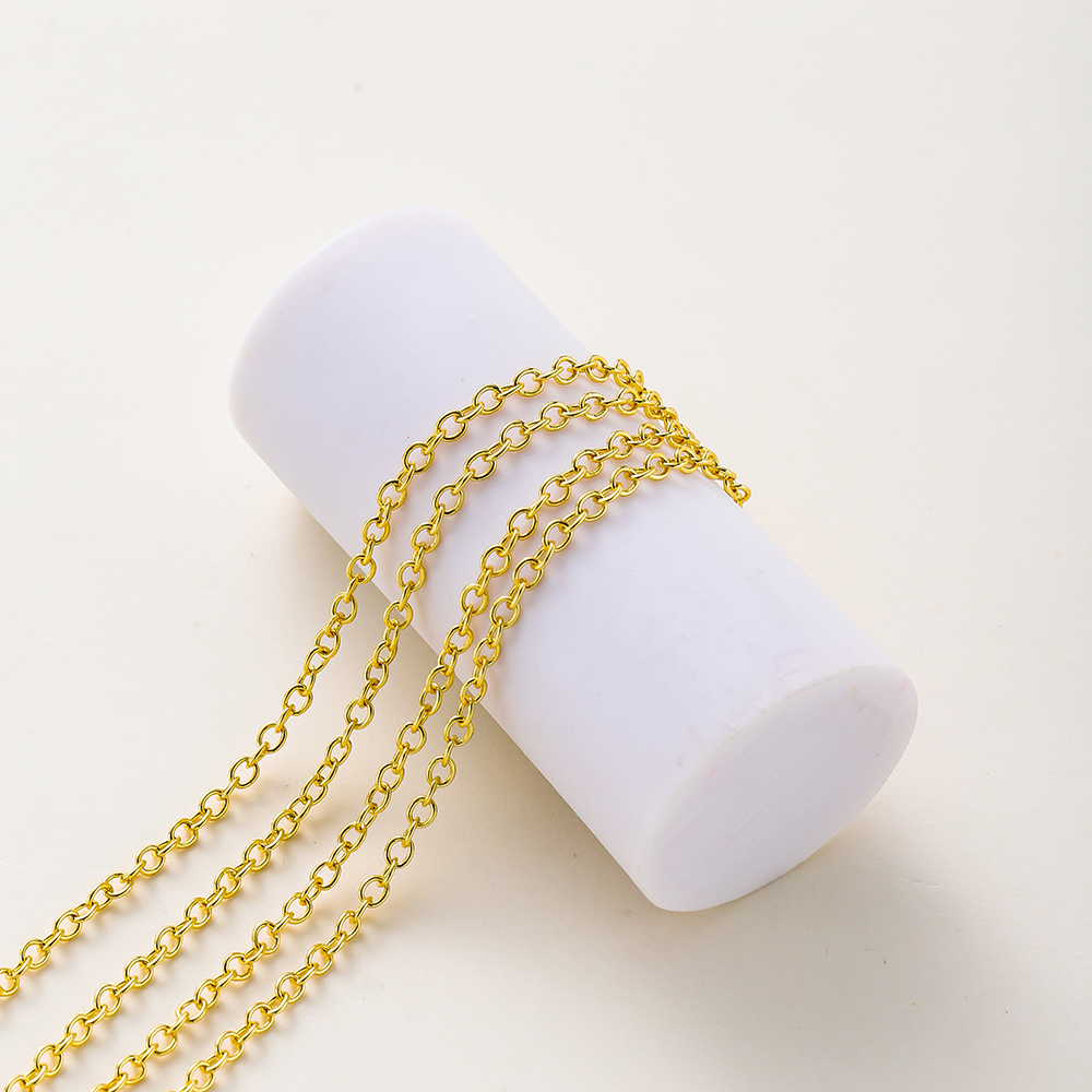 1 metro/lote 14K 18K chapado en oro latón Metal cadena de eslabones redondos DIY joyería hacer cadena para accesorios de joyería de costura