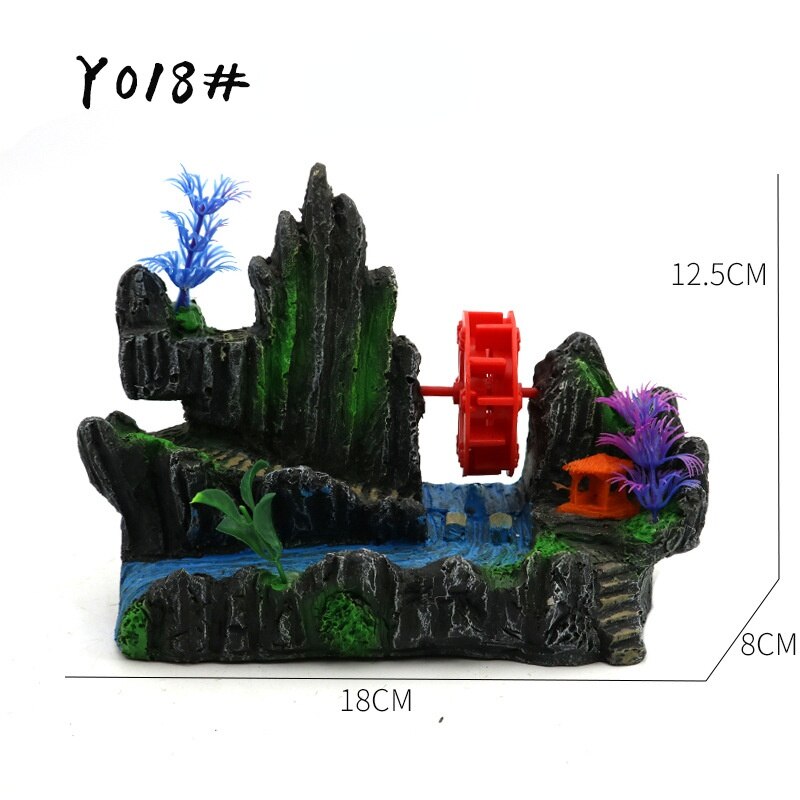 Fisch Panzer Landschaftsbau Wasserrad Felsen Berg Dekor Luft Hersteller Harz Dekoration Schloss Fisch Garnelen Schutz Aquarium Zubehör: Y018