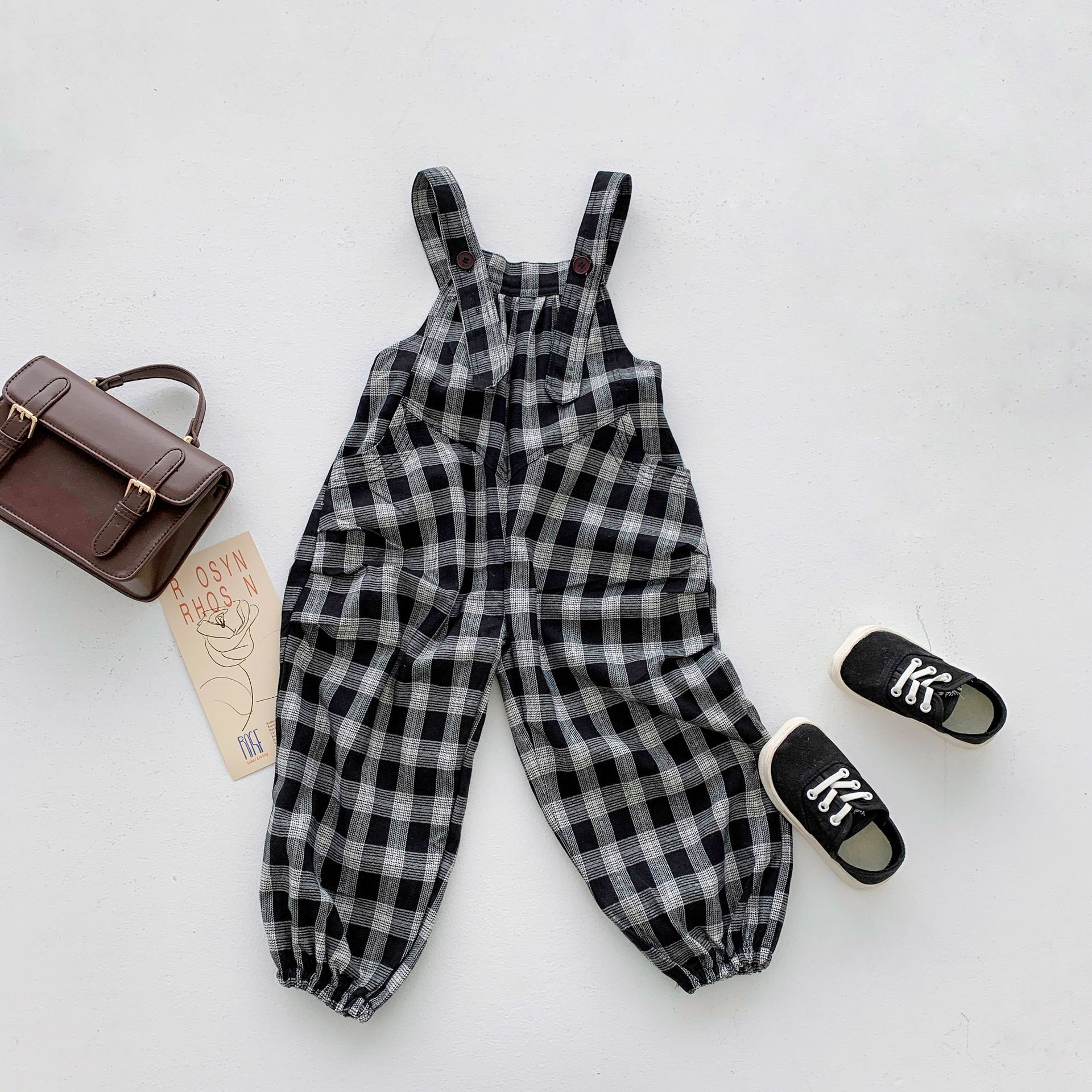 Kids Overall Solid T Shirts Autumn Plaid Trousers Girls Cardigan Undershit Top Korean Baby Clothes Toddler Overalls: pants / 3T(100)