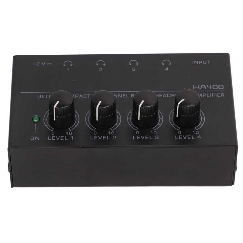 Amplificatore per cuffie 4 canali amplificatore Audio Stereo Splitter per auricolari 1/4in TS spina ue amplificatore Audio Stereo 100-240VAC