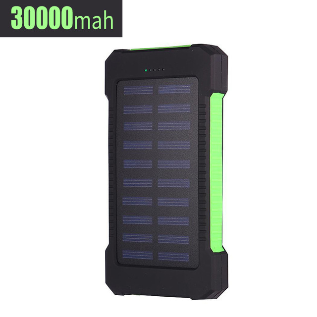 Batería Externa de carga rápida para móvil, cargador Solar de 30000mAh, PD15W, resistente al agua, con linterna, para viajes al aire libre, Xiaomi y iPhone: green
