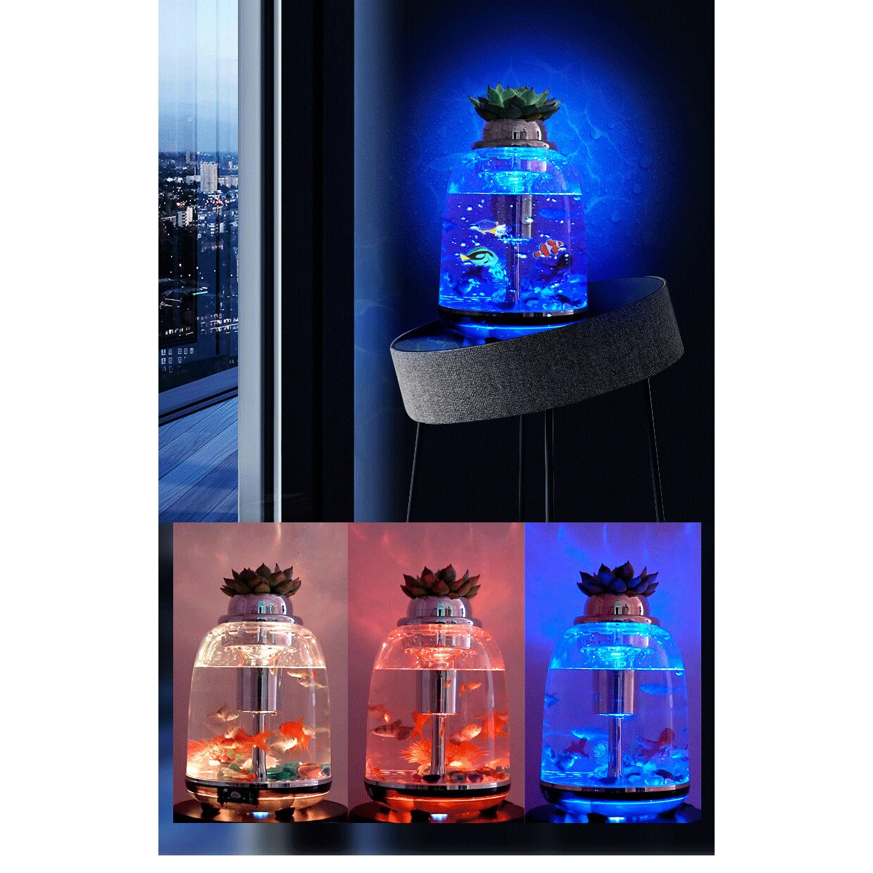 Mini Aquarium rond en PC, Table d&#39;aquarium de 5,5 l, petit Aquarium de paysage, seau de filtrage automatique, avec lumière LED